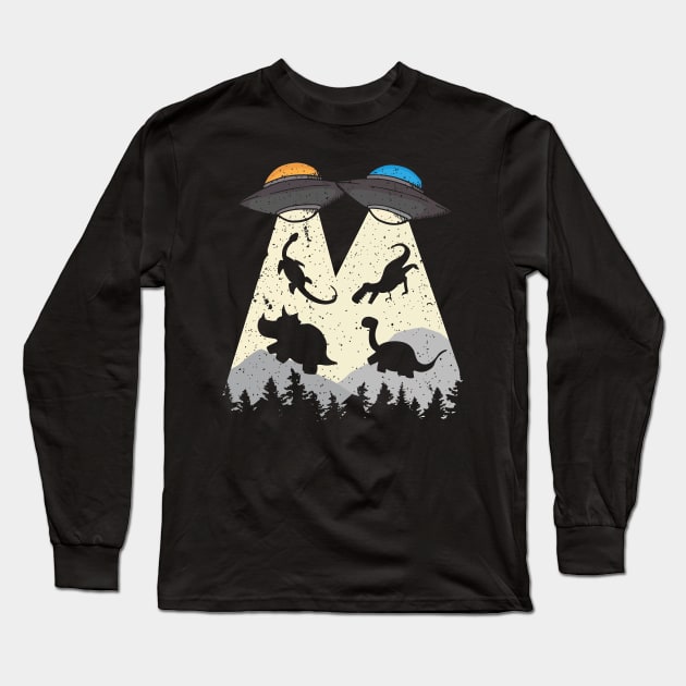 Close Encounters: UFOs Abducting Dinosaurs Design Long Sleeve T-Shirt by WorldDinosaurs